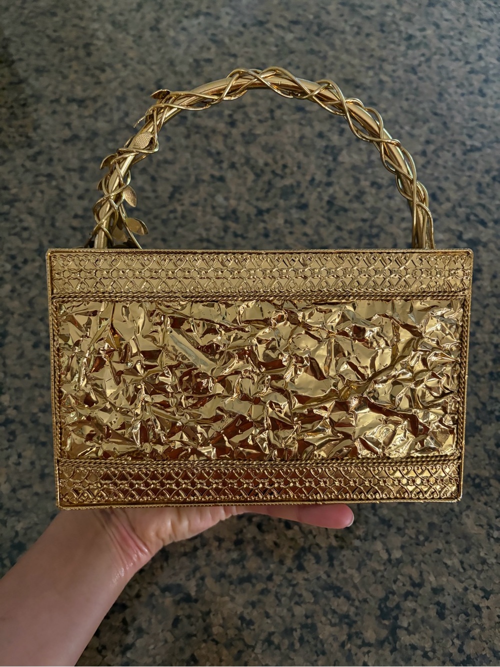 Iridescent Abalone Evening Clutch with Gold Leaf Handle - Picture 3 of 4